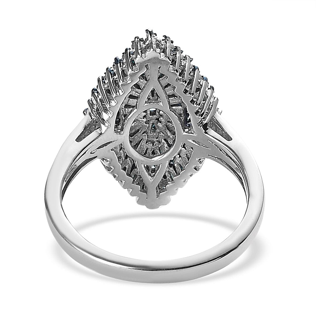 D'Joy Blue Diamond Ring in Rhodium and Platinum Over Sterling Silver, Silver Sparkle Ring, Engagement Rings, Wedding Rings For Her (Size 6.0) 1.00 ctw image number 4