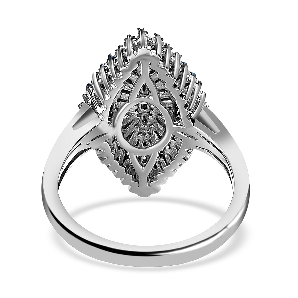 D'Joy Blue Diamond Ring in Rhodium and Platinum Over Sterling Silver, Silver Sparkle Ring, Engagement Rings, Wedding Rings For Her (Size 6.0) 1.00 ctw image number 6