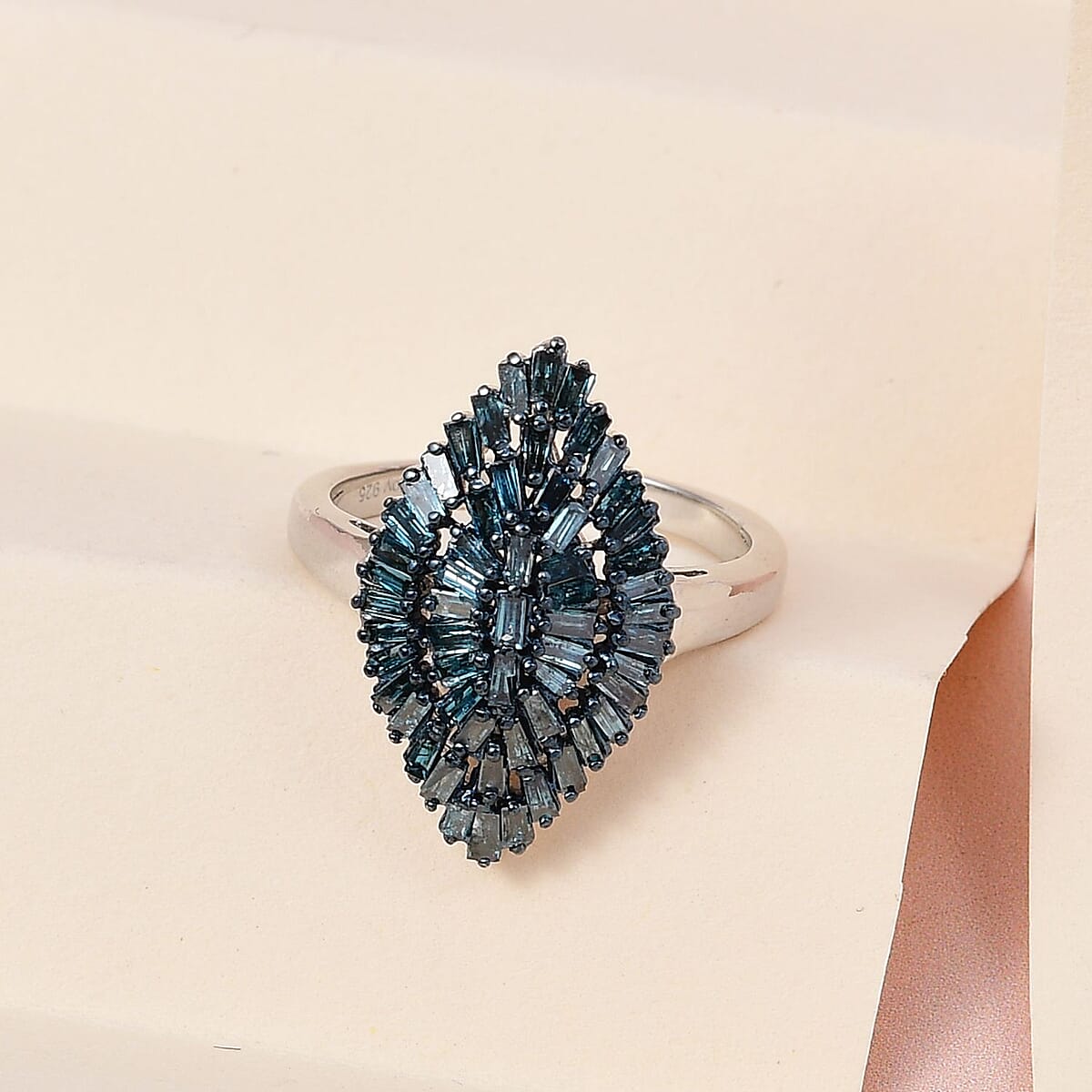 Blue Diamond Ring in Rhodium and Platinum Over Sterling Silver, Silver Sparkle Ring, Engagement Rings, Wedding Rings For Her (Size 7.0) 1.00 ctw image number 1