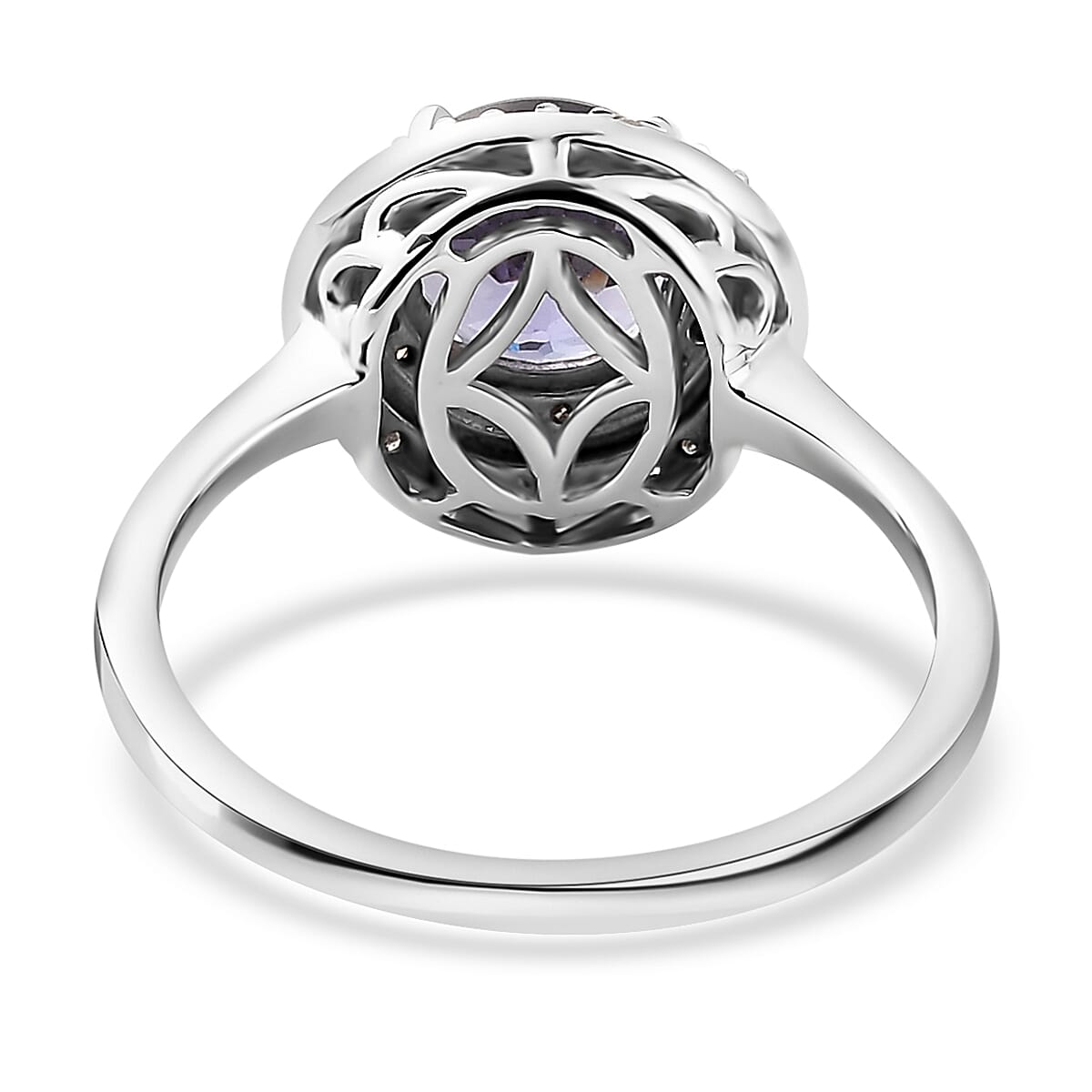 LUXORO 10K White Gold Premium Peacock Tanzanite and Natural Champagne and White Diamond Double Halo Ring 2.50 Grams 1.75 ctw image number 4