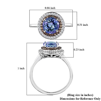 Luxoro 10K White Gold Premium Peacock Tanzanite and Natural Champagne and White Diamond Double Halo Ring (Size 6.0) 1.75 ctw