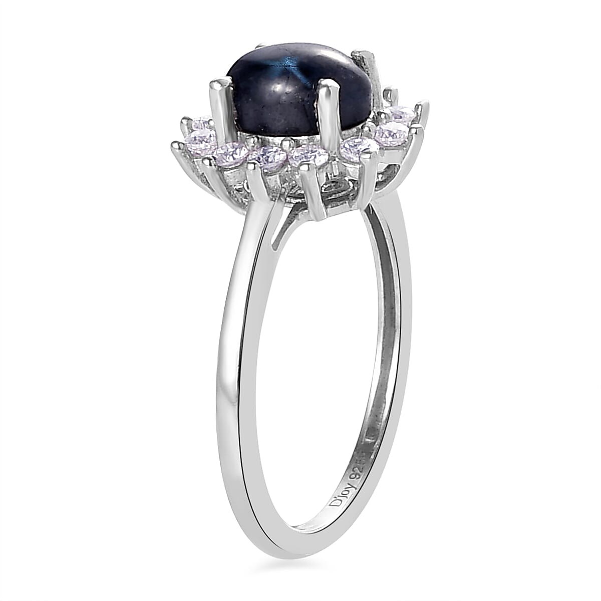 Blue Star Sapphire(DF) and Moissanite Sunburst Ring in Platinum Over Sterling Silver (Size 8.0) 1.55 ctw image number 3