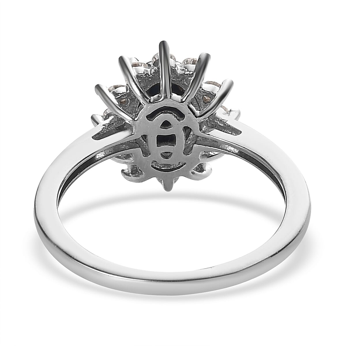 Blue Star Sapphire(DF) and Moissanite Sunburst Ring in Platinum Over Sterling Silver (Size 8.0) 1.55 ctw image number 4