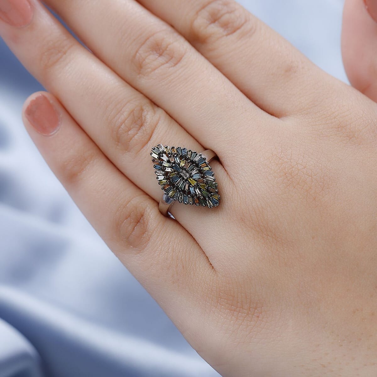 Multi Color Diamond Ring in Rhodium and Platinum Over Sterling Silver, Silver Sparkle Ring, Engagement Rings, Wedding Rings For Her (Size 7.0) 1.00 ctw image number 2