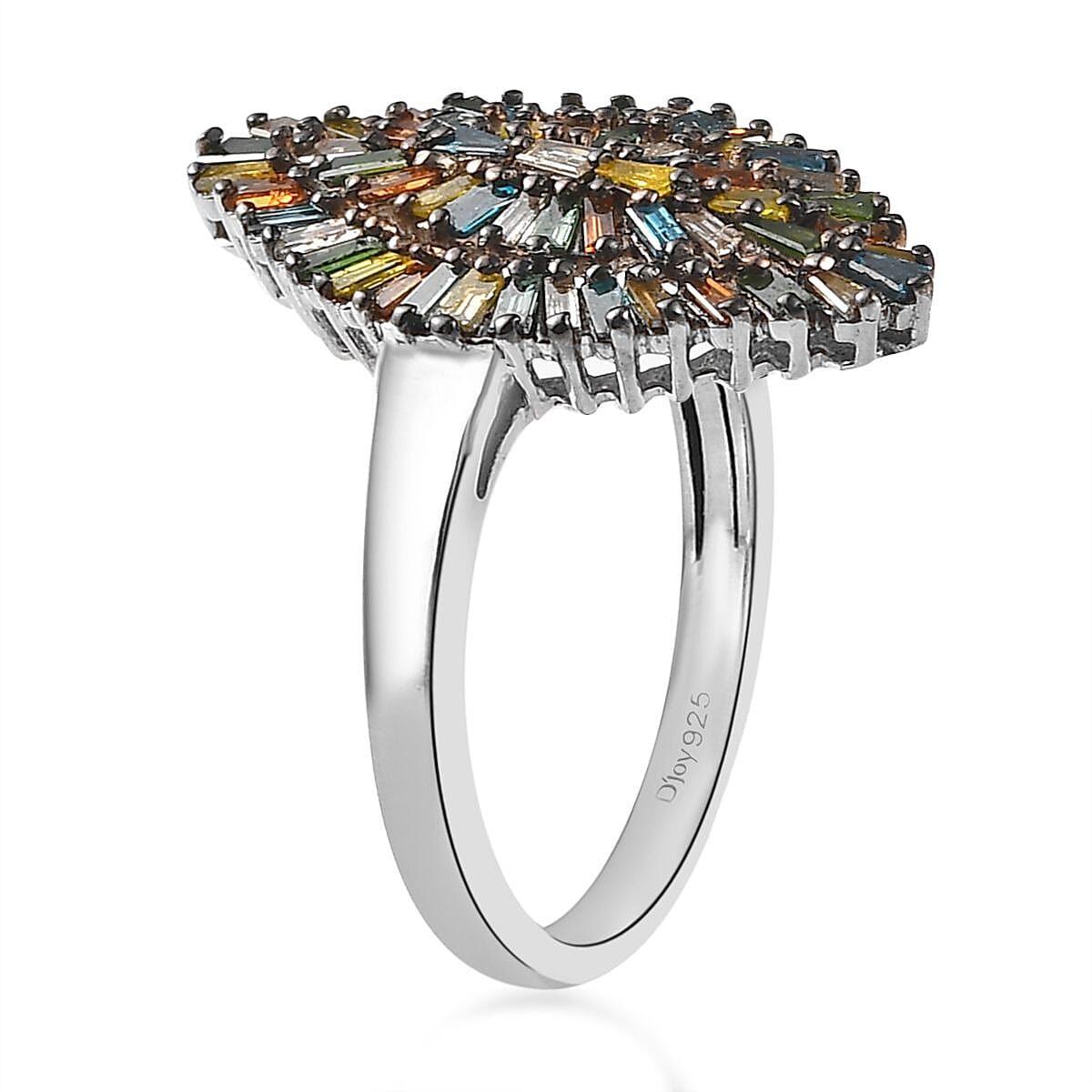 Multi Color Diamond 1.00 ctw Ring in Rhodium and Platinum Over Sterling Silver, Silver Sparkle Ring, Engagement Rings, Wedding Rings For Her (Size 9.0) image number 3