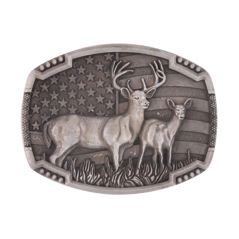 Western Animal Deer Belt Buckle in Silvertone