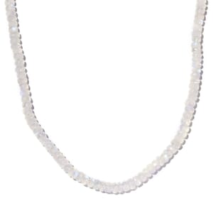 Premium Rainbow Moonstone Beaded Necklace 18 Inches in Rhodium Over Sterling Silver 100.00 ctw