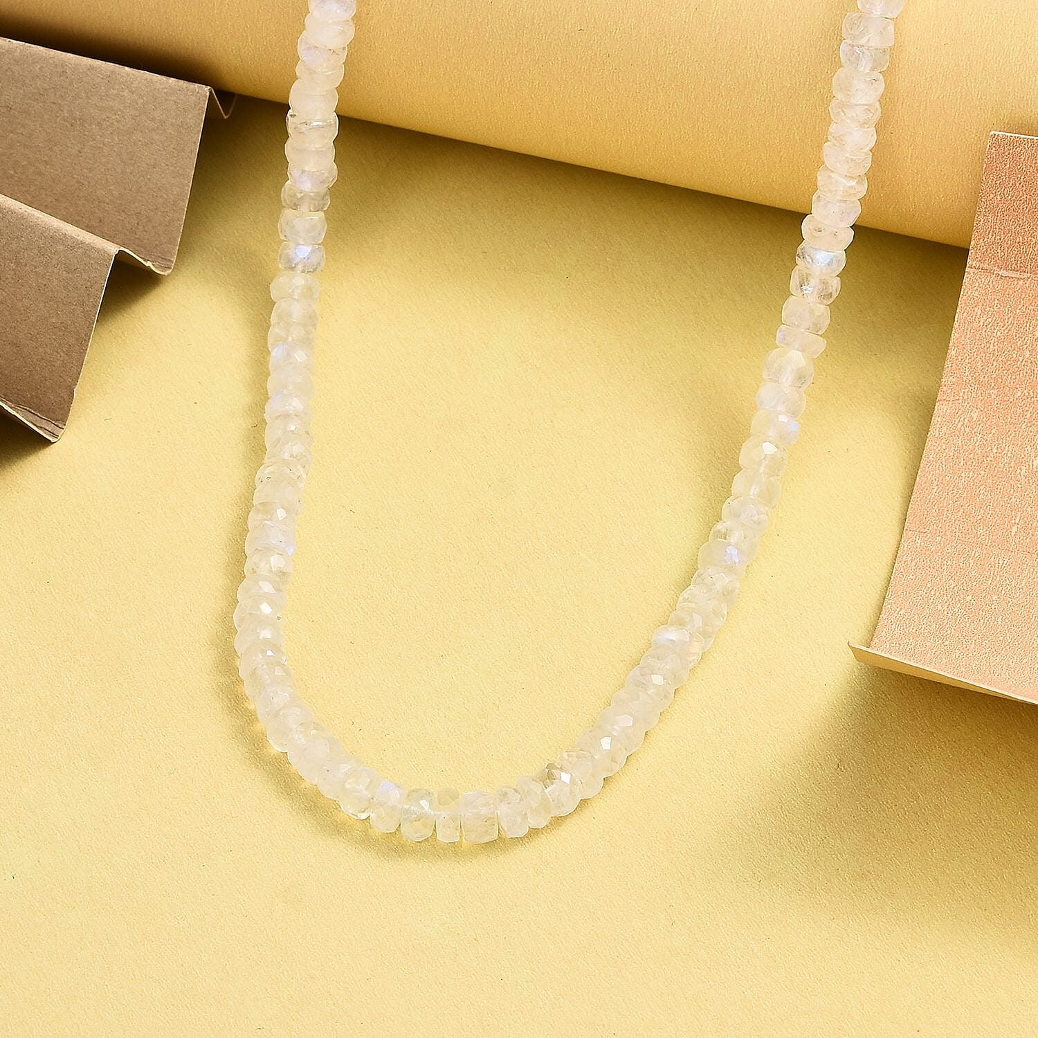 Premium Rainbow Moonstone Beaded Necklace 18 Inches in Rhodium Over Sterling Silver 100.00 ctw