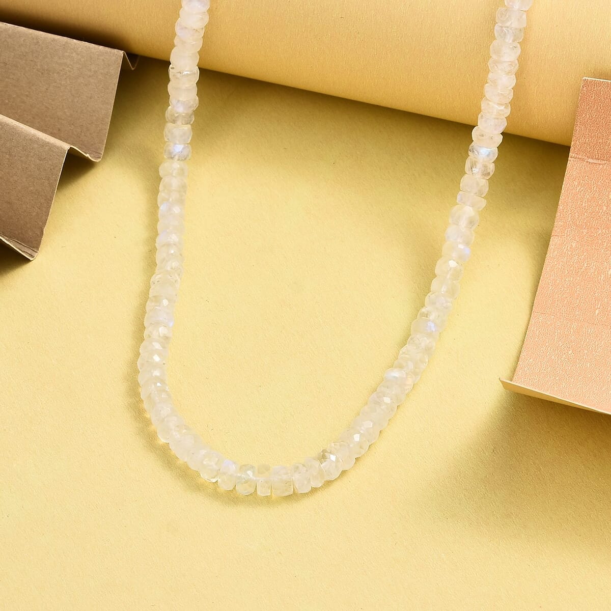 Premium Rainbow Moonstone Beaded Necklace 18 Inches in Rhodium Over Sterling Silver 100.00 ctw image number 1