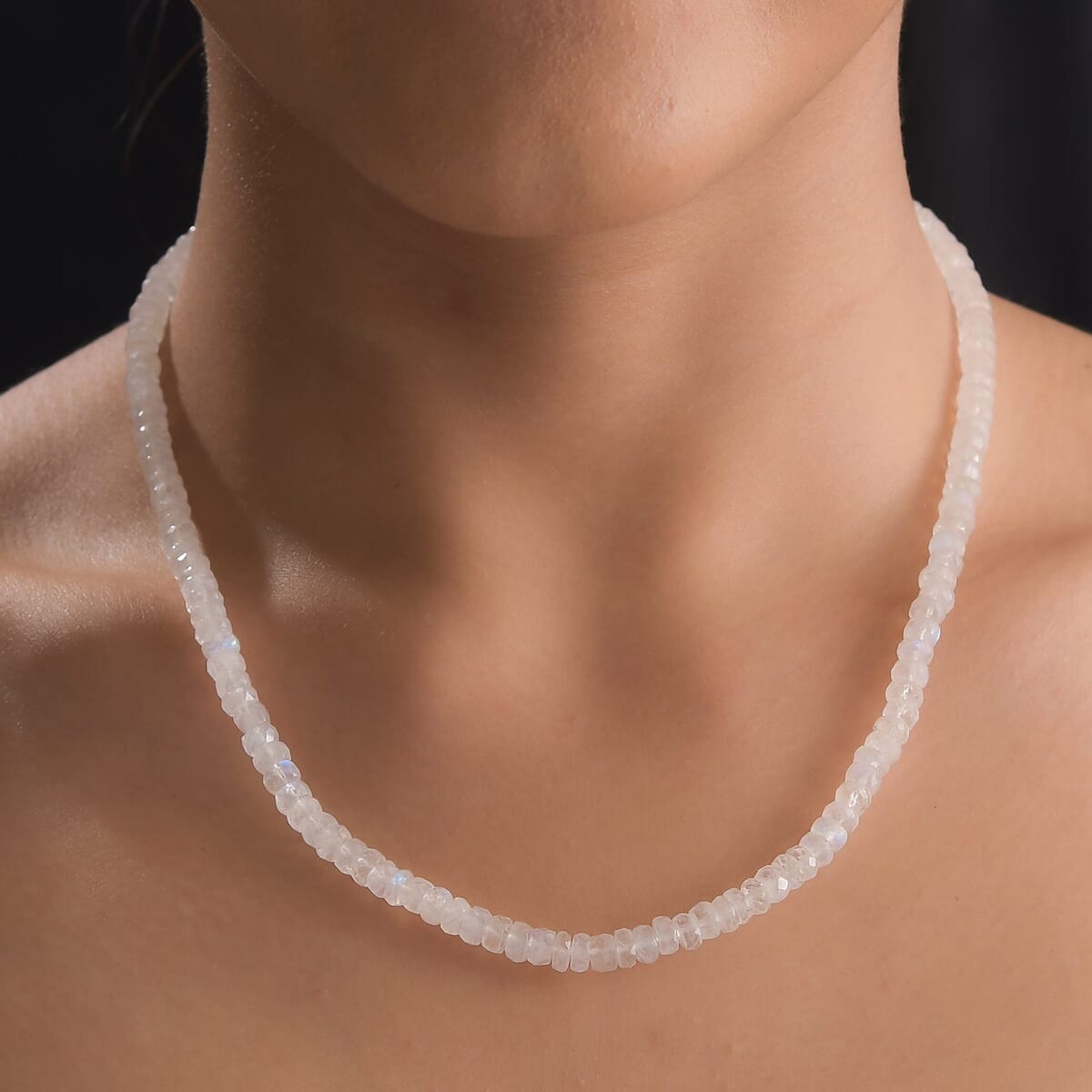 Premium Rainbow Moonstone Beaded Necklace 18 Inches in Rhodium Over Sterling Silver 100.00 ctw image number 2
