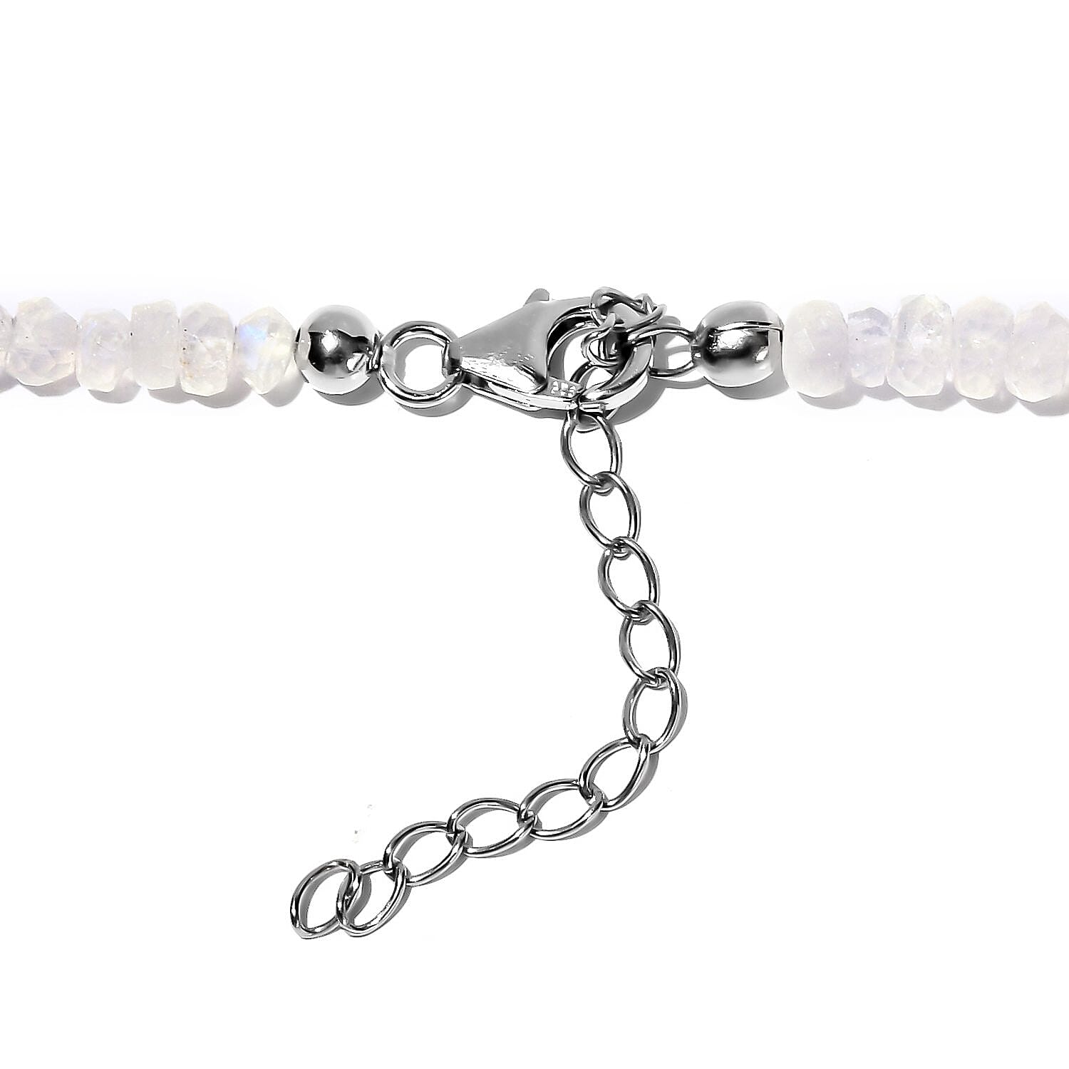 Premium Rainbow Moonstone Beaded Necklace 18 Inches in Rhodium Over Sterling Silver 100.00 ctw