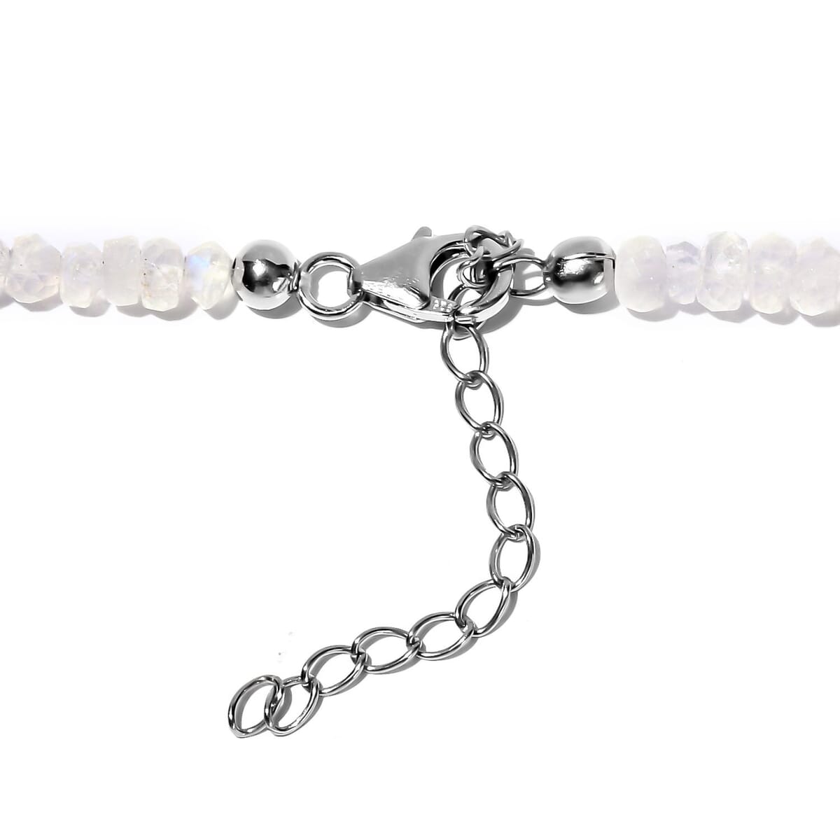 Premium Rainbow Moonstone Beaded Necklace 18 Inches in Rhodium Over Sterling Silver 100.00 ctw image number 3