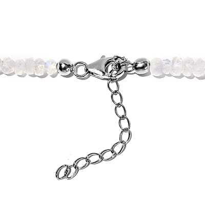Premium Rainbow Moonstone Beaded Necklace 18 Inches in Rhodium Over Sterling Silver 100.00 ctw