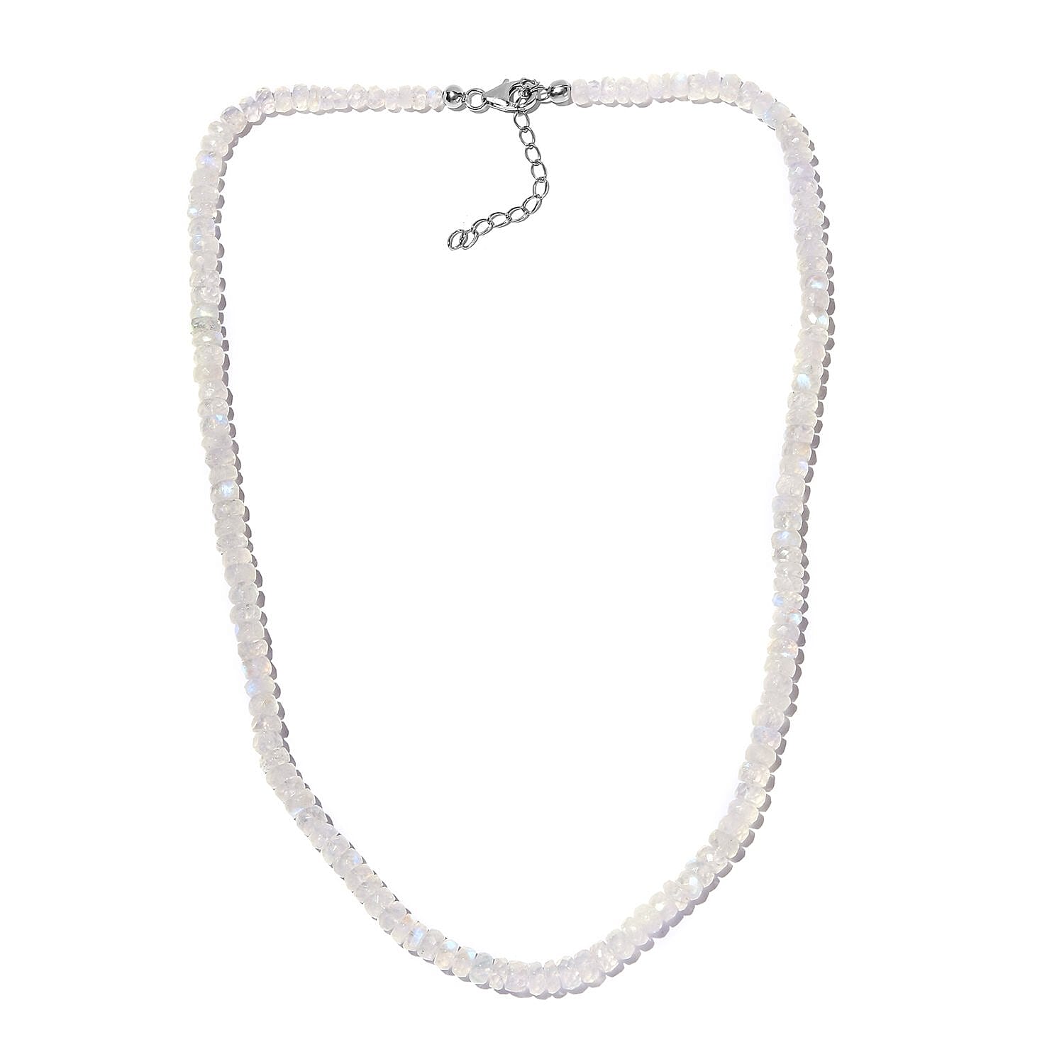 Premium Rainbow Moonstone Beaded Necklace 18 Inches in Rhodium Over Sterling Silver 100.00 ctw