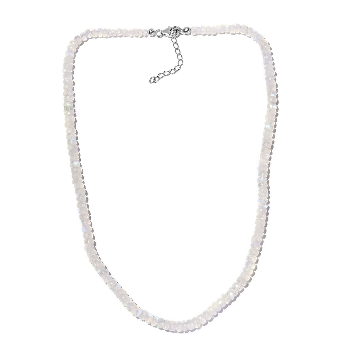 Premium Rainbow Moonstone Beaded Necklace 18 Inches in Rhodium Over Sterling Silver 100.00 ctw image number 4