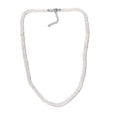 Premium Rainbow Moonstone Beaded Necklace 18 Inches in Rhodium Over Sterling Silver 100.00 ctw