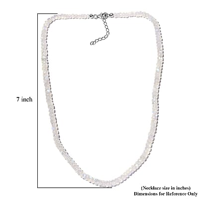 Premium Rainbow Moonstone Beaded Necklace 18 Inches in Rhodium Over Sterling Silver 100.00 ctw