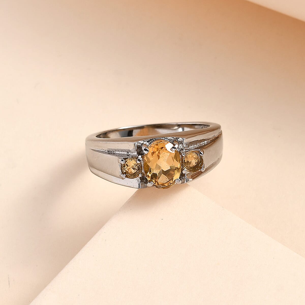 Brazilian Citrine Men's Ring in Stainless Steel 1.50 ctw image number 1