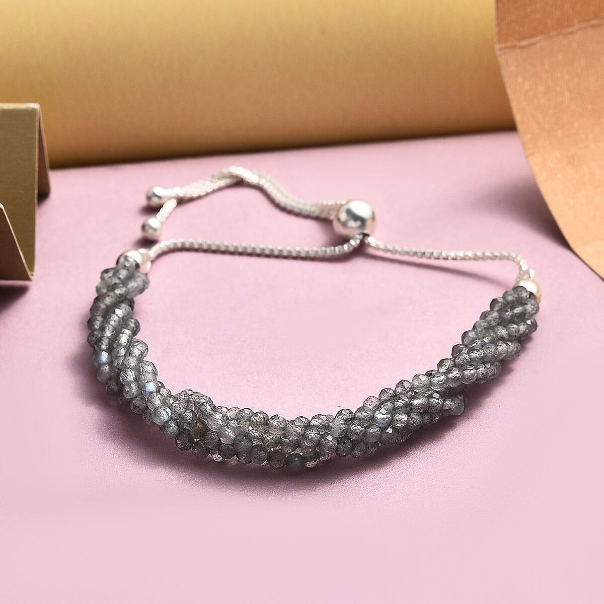 Malagasy Labradorite Multi Row Beaded Bolo Bracelet in Sterling Silver 20.85 ctw image number 1