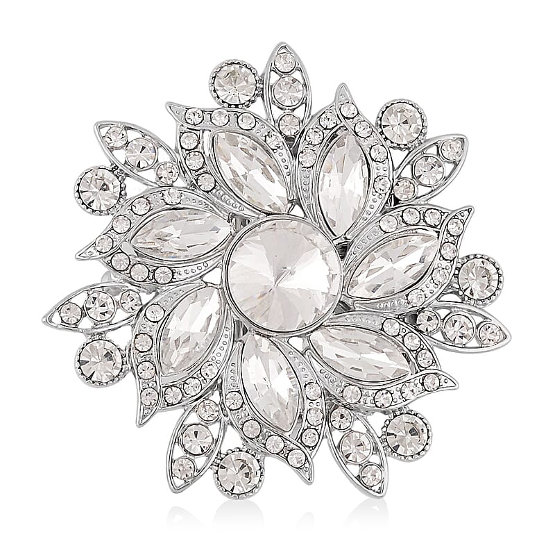 Austrian Crystal Floral Belt Buckle in Silvertone