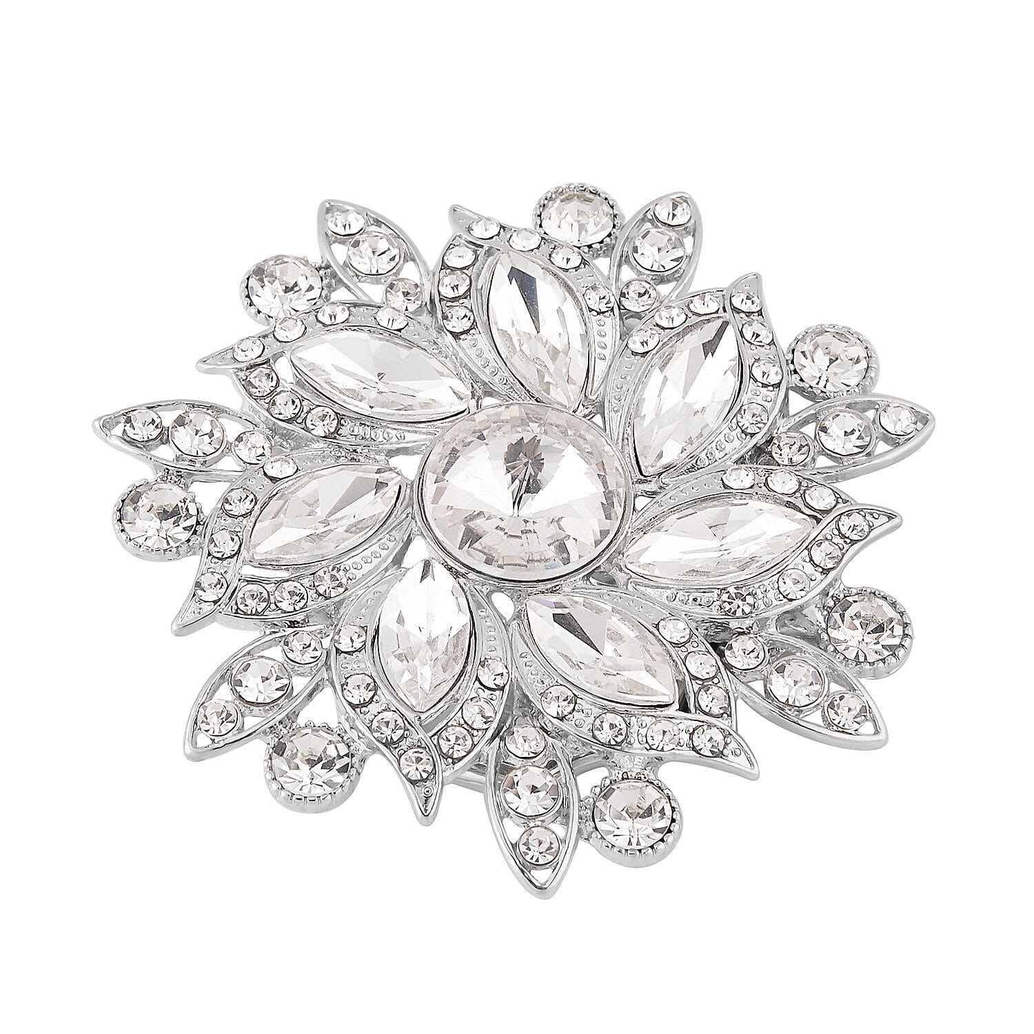 Austrian Crystal Floral Belt Buckle in Silvertone