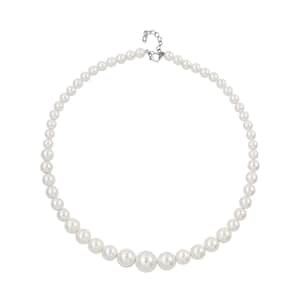 White Shell Pearl 8-16mm Necklace 20-22 Inches in Silvertone