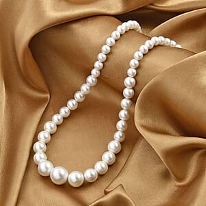 White Shell Pearl 8-16mm Necklace 20-22 Inches in Silvertone