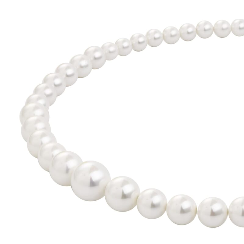 White Shell Pearl 8-16mm Necklace 20-22 Inches in Silvertone