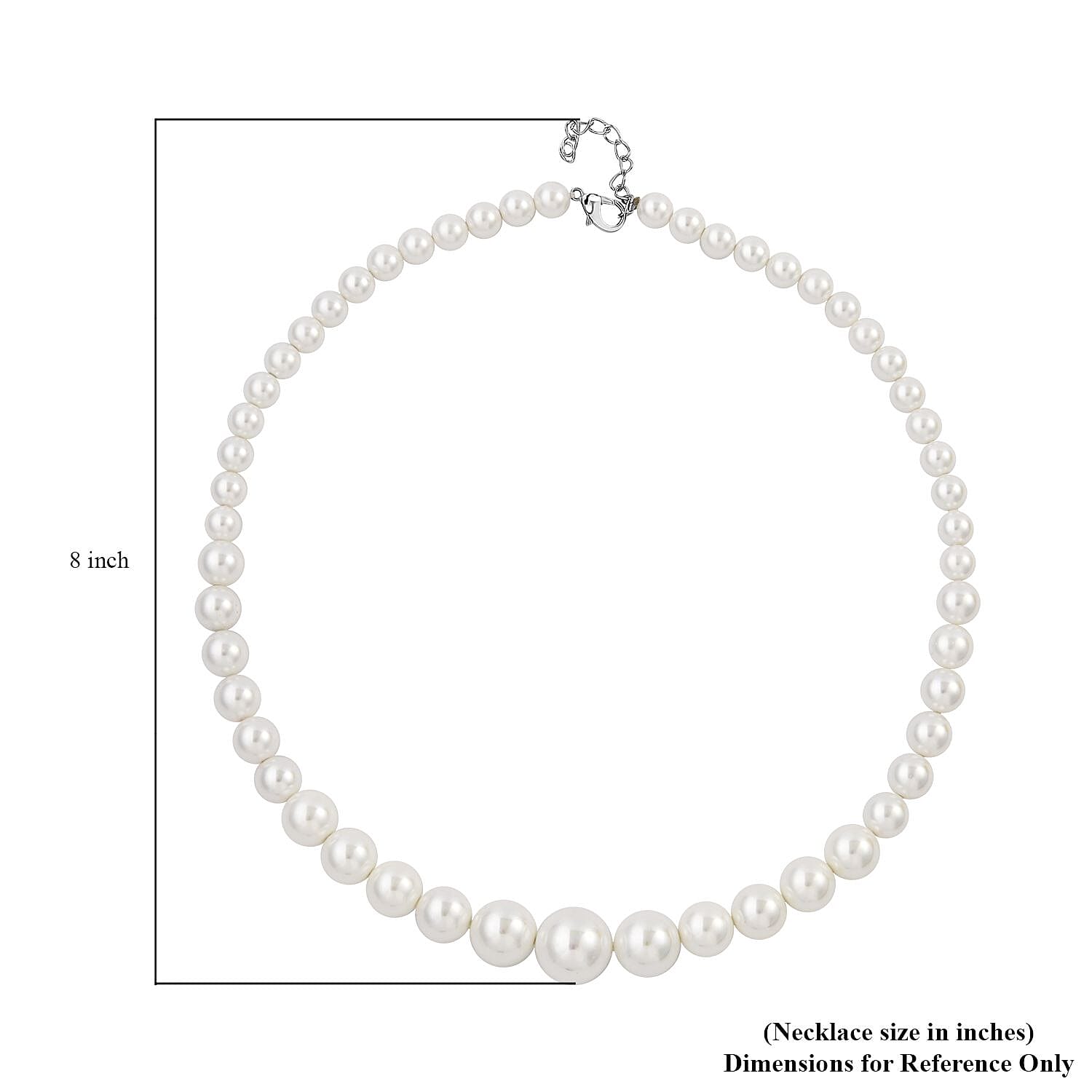 White Shell Pearl 8-16mm Necklace 20-22 Inches in Silvertone