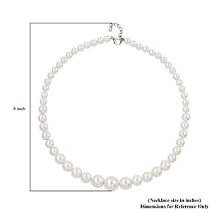 White Shell Pearl 8-16mm Necklace 20-22 Inches in Silvertone