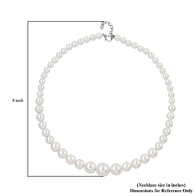 White Shell Pearl 8-16mm Necklace 20-22 Inches in Silvertone