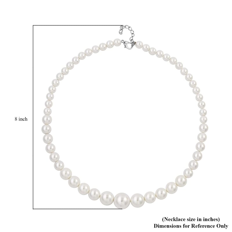White Shell Pearl 8-16mm Necklace 20-22 Inches in Silvertone