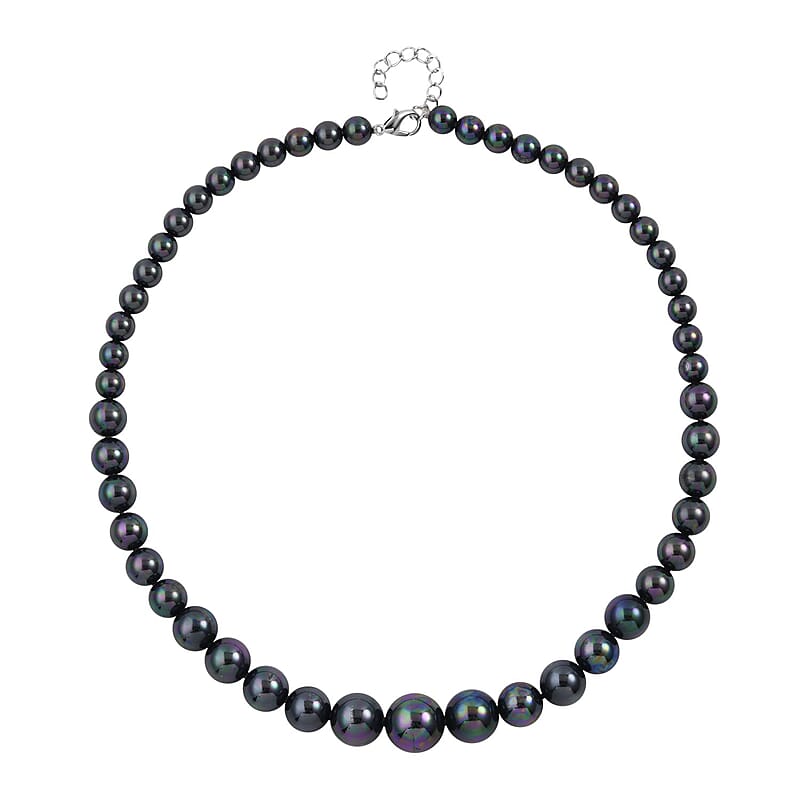 Tahitian Color Shell Pearl Necklace 20-22 Inches in Silvertone