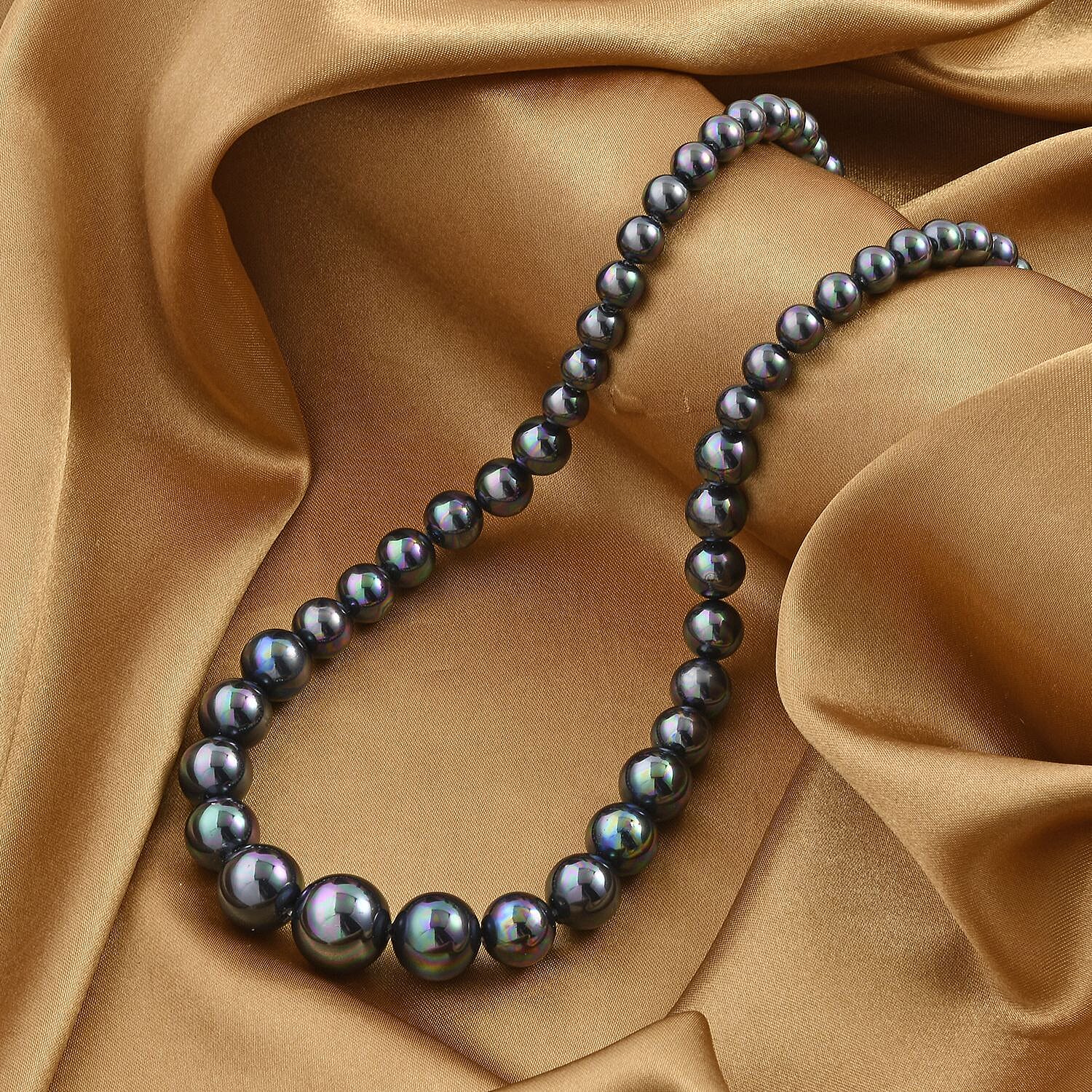 Tahitian Color Shell Pearl Necklace 20-22 Inches in Silvertone