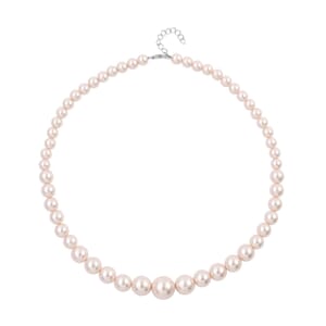 Pink Shell Pearl Necklace 20-22 Inches in Silvertone