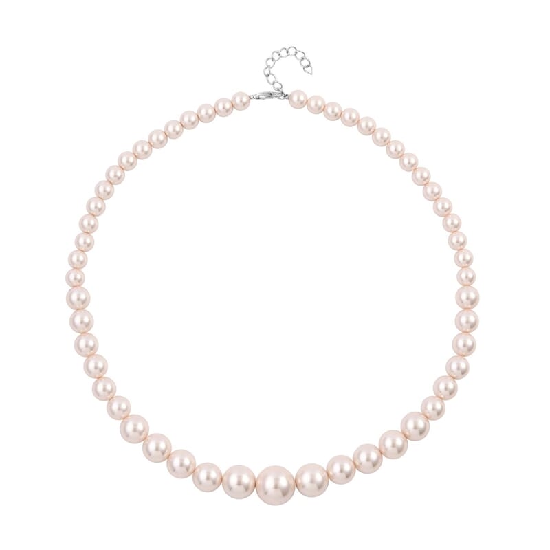 Pink Shell Pearl Necklace 20-22 Inches in Silvertone