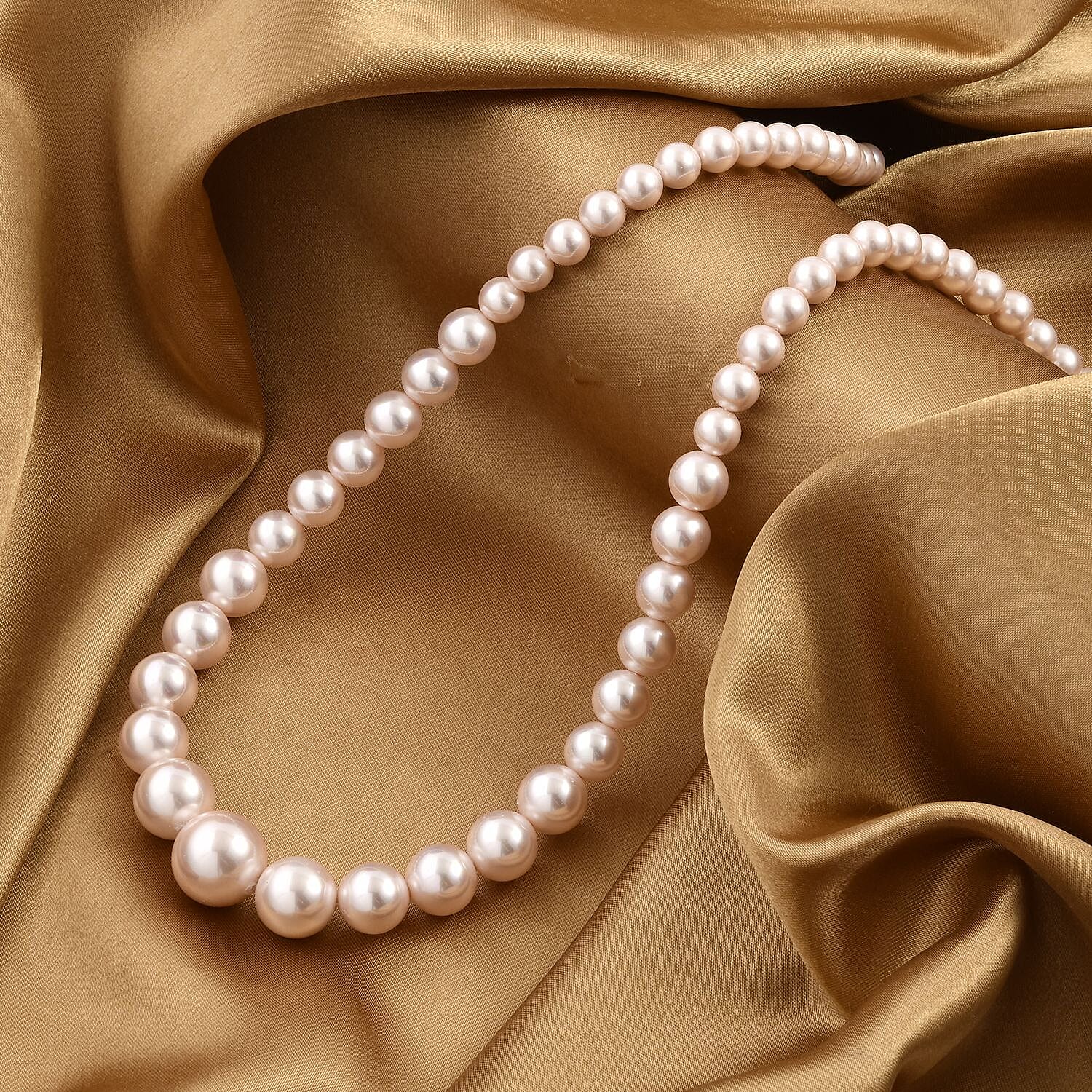 Pink Shell Pearl Necklace 20-22 Inches in Silvertone