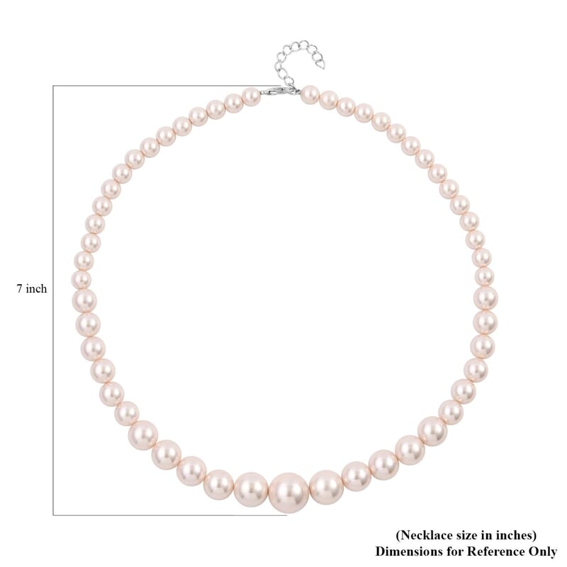Pink Shell Pearl Necklace 20-22 Inches in Silvertone