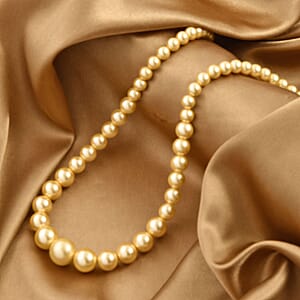 Golden Color Shell Pearl Necklace 20-22 Inches in Silvertone