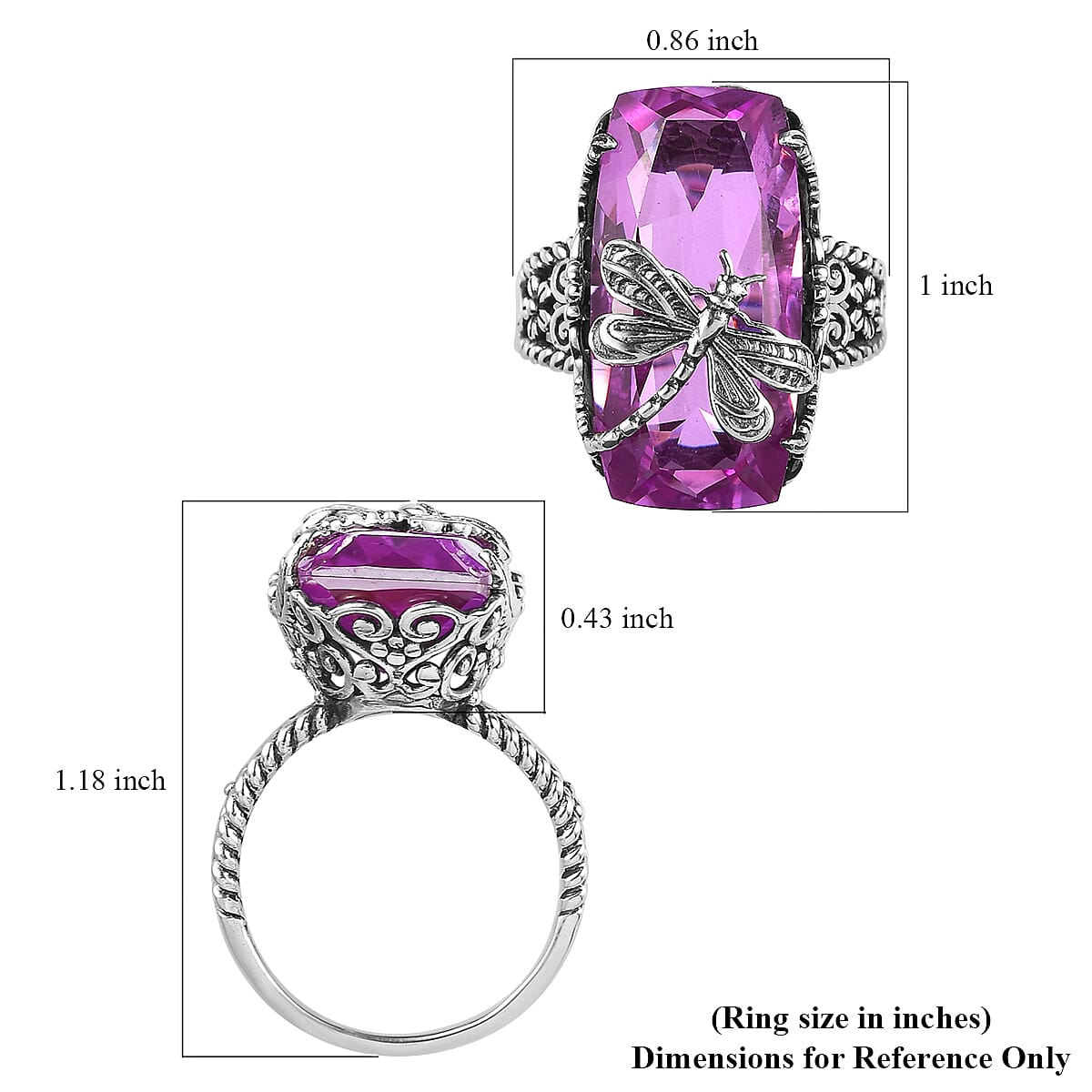 Artisan Crafted African Lilac Quartz (Triplet) Dragonfly Ring in Sterling Silver 14.00 ctw (Delivery in 5-7 Business Days) image number 5