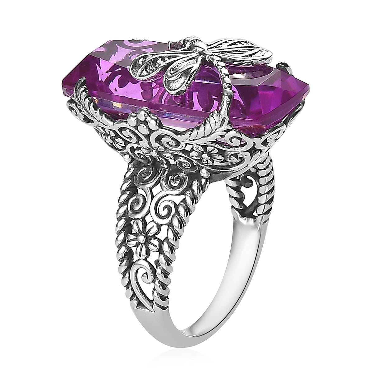 Artisan Crafted African Lilac Quartz (Triplet) Dragonfly Ring in Sterling Silver (Size 8.0) 14.00 ctw image number 3