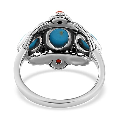 Artisan Crafted Sleeping Beauty Turquoise and Mediterranean Coral Ring in Sterling Silver (Size 10.0) 3.00 ctw