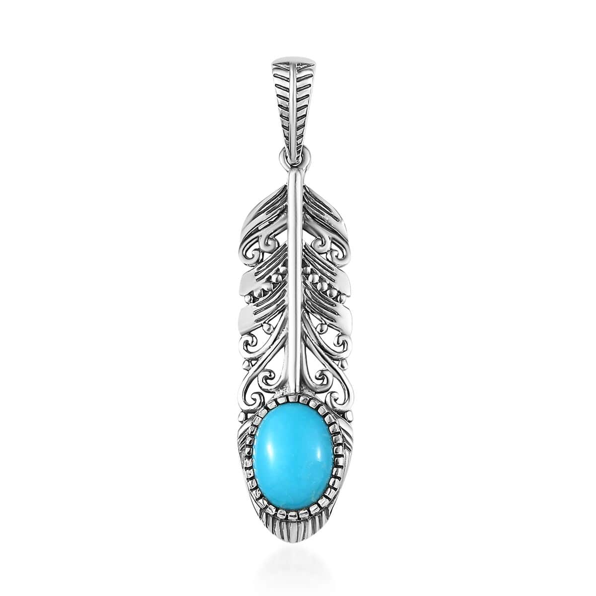 Artisan Crafted Sleeping Beauty Turquoise Feather Pendant in Sterling Silver 1.50 ctw image number 0