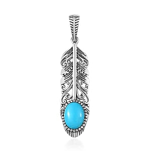 Artisan Crafted Sleeping Beauty Turquoise Feather Pendant in Sterling Silver 1.50 ctw