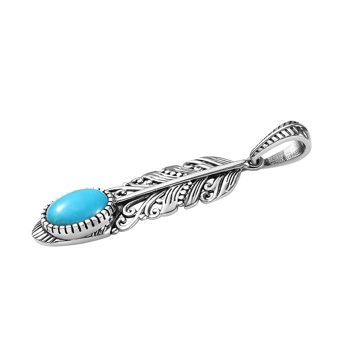 Artisan Crafted Sleeping Beauty Turquoise Feather Pendant in Sterling Silver 1.50 ctw image number 3