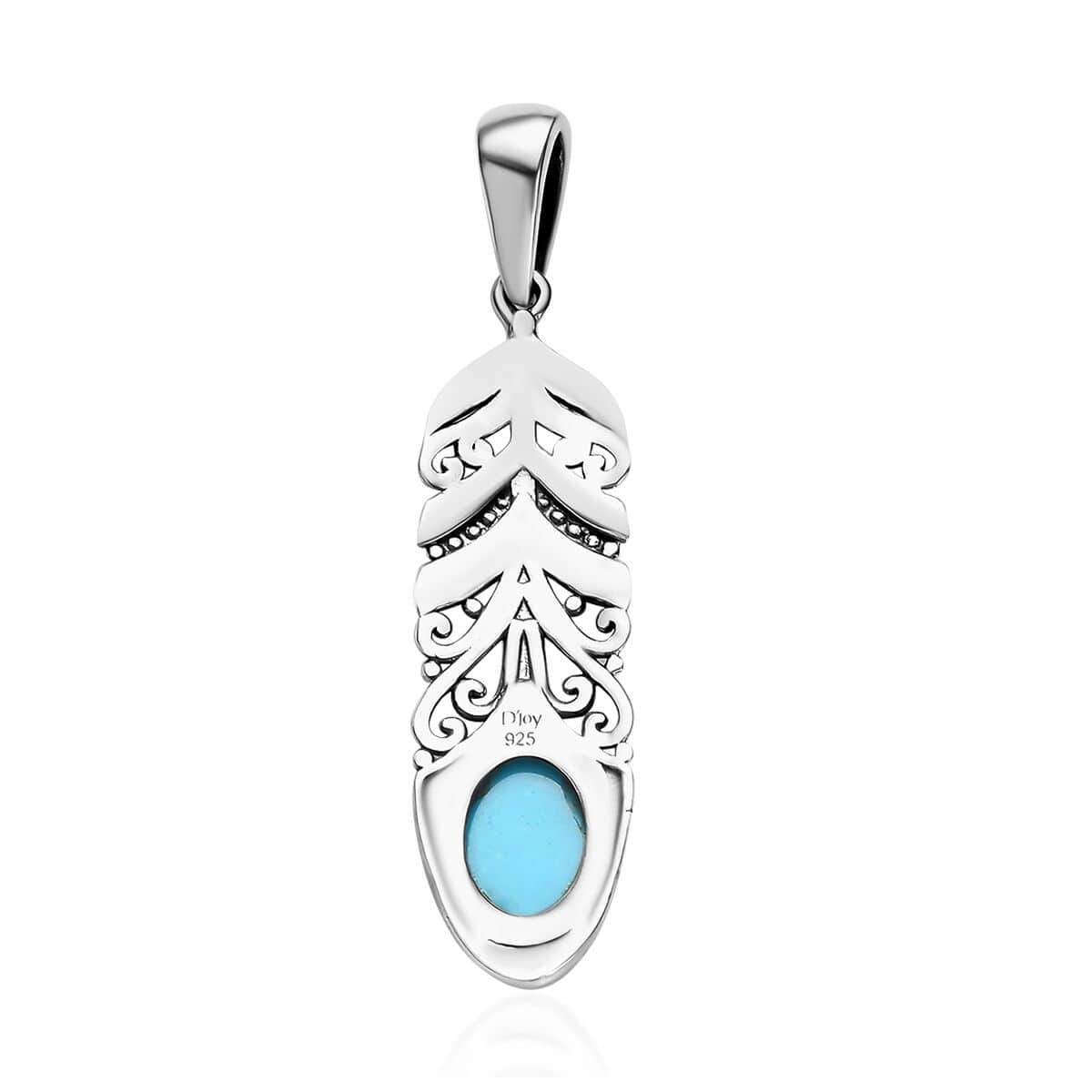 Artisan Crafted Sleeping Beauty Turquoise Feather Pendant in Sterling Silver 1.50 ctw image number 4