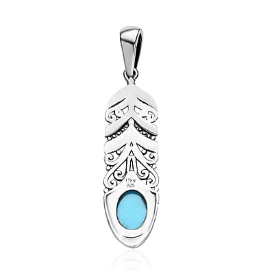 Artisan Crafted Sleeping Beauty Turquoise Feather Pendant in Sterling Silver 1.50 ctw