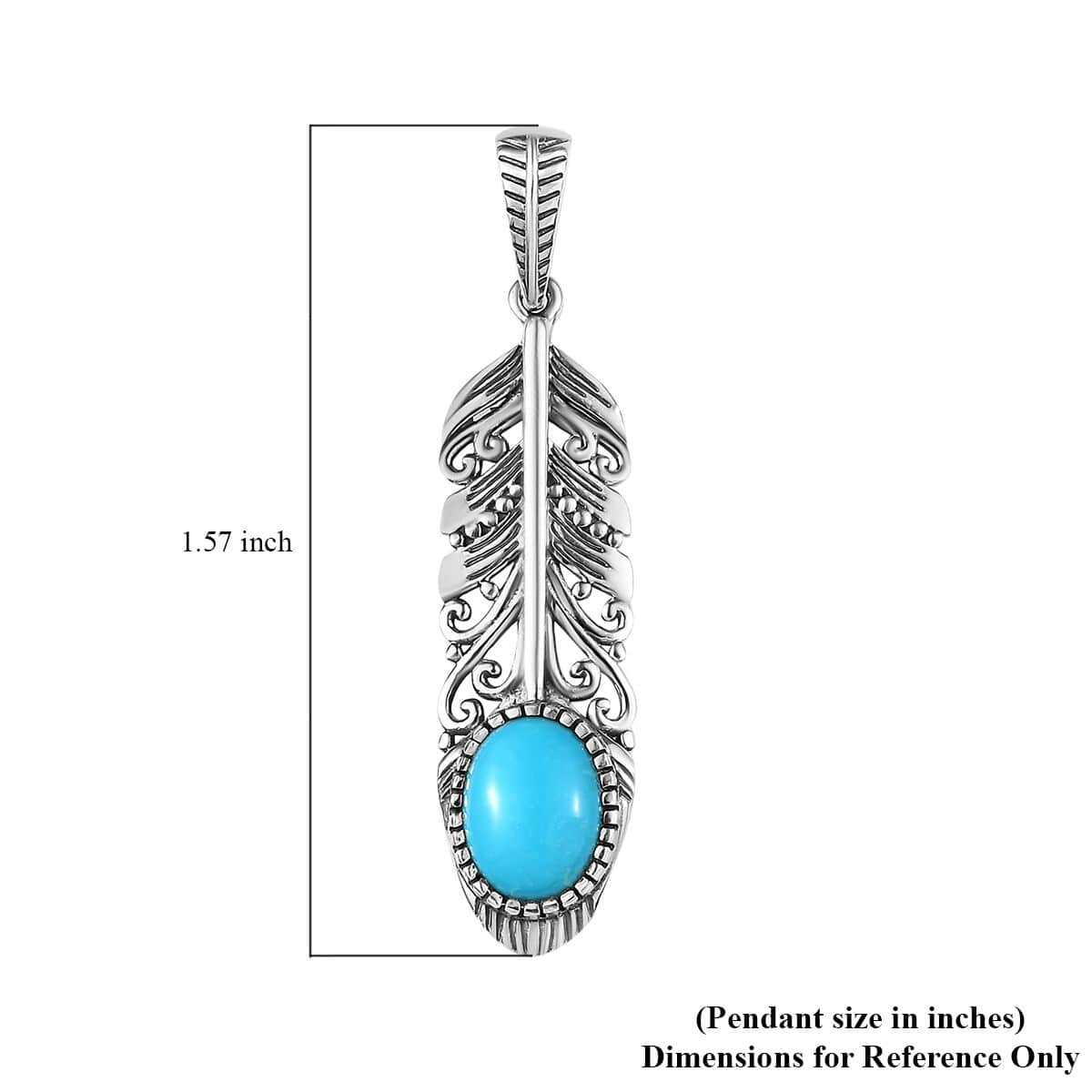 Artisan Crafted Sleeping Beauty Turquoise Feather Pendant in Sterling Silver 1.50 ctw image number 5