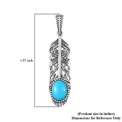 Artisan Crafted Sleeping Beauty Turquoise Feather Pendant in Sterling Silver 1.50 ctw
