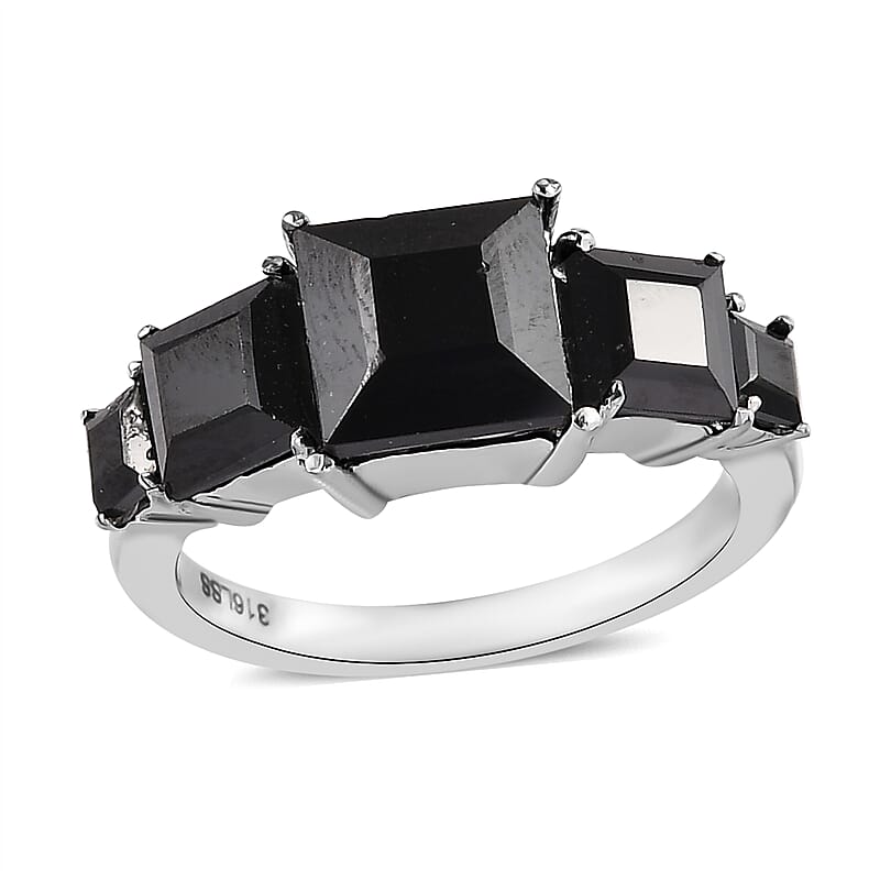 Thai Black Spinel 5 Stone Ring in Stainless Steel (Size 10.0) 3.85 ctw